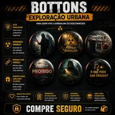 Kit 6 Bottons Broche Pingente Hallowen Exploração Urbana Terror Creepypasta e Lendas Bolsa Mochila