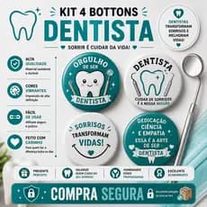 Kit 4 Bottons Dentista Odontologia Profissão Broche Pin Boton Button  odontólogo estudante saúde