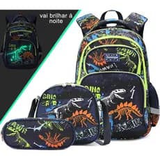 Kit Mochila Escolar Infantil Masculina Dinossauro, Mochila Menino Grande Com Lancheira