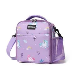 Bolsa Lancheira Térmica Escolar Unicórnio Infantil Menina com Alça e Bolso Lateral