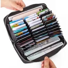 Carteira Couro Legítimo Feminina Grande Zíper Longa, Bolsa De Mão Vários Compartimentos para Cartão Celular