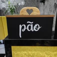Porta Pão Cesta Mdf Caixa Decorativa Pinus Para Pães com Alça Coração
