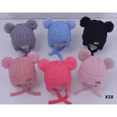 Gorro/Touca Infantil com dois pompom Amarrar liso Forrada Por Dentro para o inverno menino e menina moda novo 2022