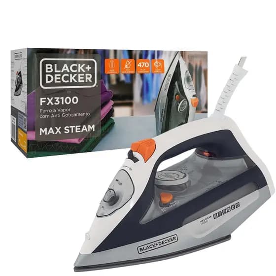 Ferro de Passar a Vapor Black+Decker FX3100-B2 220V Max Steam Base Cerâmica Gliss Antigotejamento