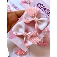 Laço Infantil Rosa com Coração / Parzinho Delicado / par de laço Rosa bebê