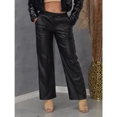 Calça Pantalona Feminina JENNY Couro com Bolsos e cordão ELASTICO NA CINTURA Premium COURINO