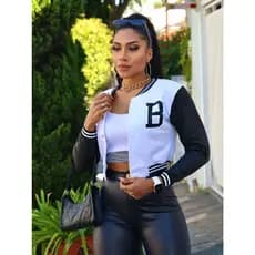 Jaqueta Bomber Feminina Colegial com botões