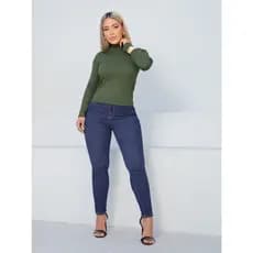 Blusa Blusinha Feminina Patrícia Gola Alta estilo cacharrel manga longa malha ribana canelada