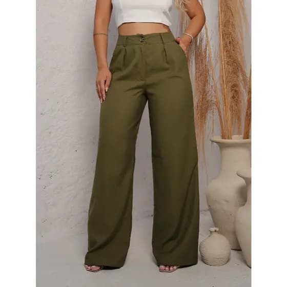 Calça Pantalona Feminina HELLEN Alfaiataria PREMIUM sensorial com bolso e botão VINTAGE