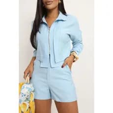 Conjunto Feminino RAFAELA– Jaqueta Cropedd e shorts cintura alta ..Estilo, Conforto e Versatilidade!
