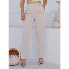 Calça Linho Social Slin Feminina YASMIN com Bolsos e cordão