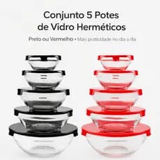 Potes de Vidro com Tampa Hermético porta Mantimentos para Cozinha Kit com 5