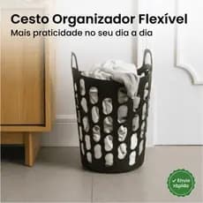 Cesto Organizador Roupa Suja Flexível Telado 55cm Lavanderia