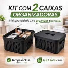 Kit 2 Caixas Organizadoras C/ Tampa 4,5 Litros Multiuso