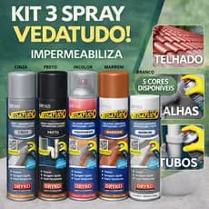 Kit 3 Vedatudo Spray Impermeabilizante Borracha Liquida 400ml  Dryko Reparos Vazamentos Preto Branco Incolor