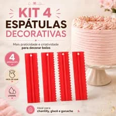 Kit 4 Espátulas Decorativas Vermelhas Para Bolo Confeitaria Chantilly Chantininho Textura