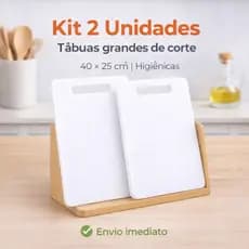 Kit 2 Tábuas de Corte Carne Cozinha Grande Plástica Branca 40x25x0,6cm