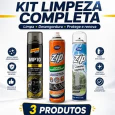 Kit Limpeza Casa e Carro 3 em 1 Limpa Vidros 400ml Espuma Desengordurante 300ml Silicone Spray MP10 Tutti-Frutti