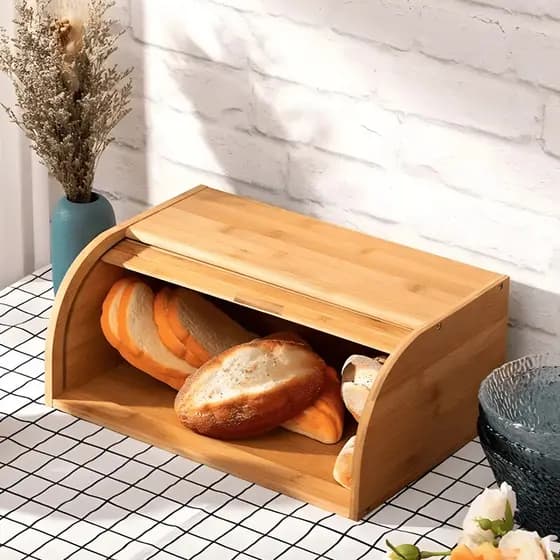 Porta Pão Francês Grande Guarda Pao Bambu Organizador De Pães Cesto De Paes Com Tampa Bolo