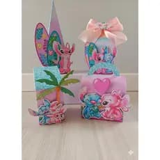 Kit Clássico Stitch e Angel Rosa Menina / Lembrancinha Stitch / Kit Festa Stitch /Mimos Stitch