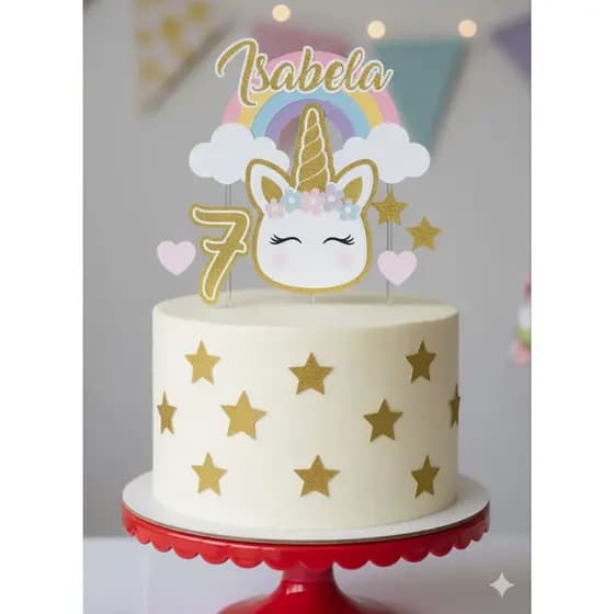 Topo de Bolo Unicórnio 3D Personalizado – Mesversário, Aniversário, Decoração de Festa Temática