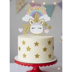 Topo de Bolo Unicórnio 3D Personalizado – Mesversário, Aniversário, Decoração de Festa Temática
