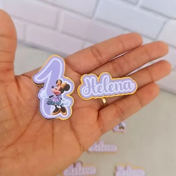 Aplique Personalizado Nome e Idade 3D - Decoração Disney 50 anos - Aplique Minnie