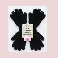 Pares Luva de Lã  Peluciada Inverno Quentinha Soft Cor Preta Inverno Frio Intenso Grossa 19cm x 7cm