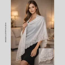 Lenço Pashmina com Renda E Pérolas  Feminino eleva qualquer look Elegante cores claras e escuras comprimento 180cm