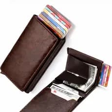 Carteira Masculina Slim Couro com Porta Cartão Automático Pop-Up Antifurto RFID – Design Moderno e Compacto
