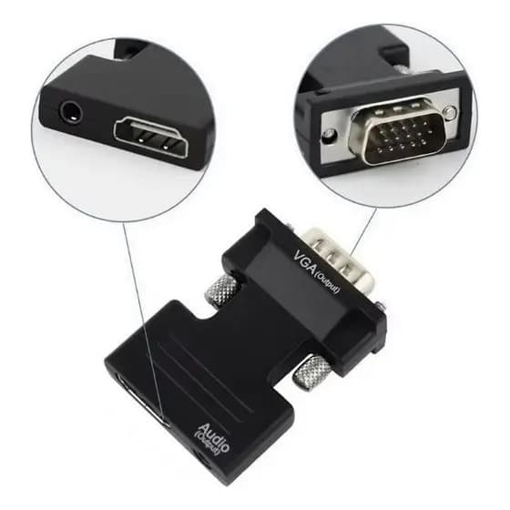 Adaptador Conversor HDMI Fêmea para VGA Macho com Saída de Áudio P2 – TV, PC, Monitor, Projetor