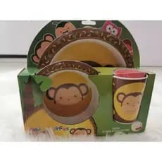 Kit refeição alimentação comida infantil Pratinho Prato   Copo  Coruja Macaco joaninha