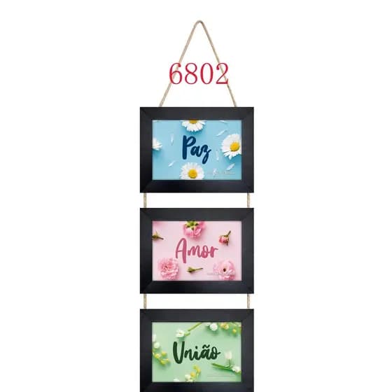 Trio De Quadros Decorativos Personalizáveis Para Fotos 10x15 - Com Pendurador De Juta - Porta Retrato
