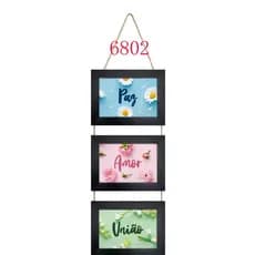 Trio De Quadros Decorativos Personalizáveis Para Fotos 10x15 - Com Pendurador De Juta - Porta Retrato