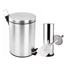 Jogo de Banheiro Lixeira 3 e 5 Litros Inox Escova Sanitária Inox