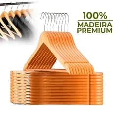 Kit 6/12/21 Cabides De Madeira Premium Marfim Para Roupas Calça Gancho Cromado