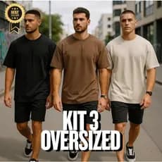 Kit 3 Camiseta Camisa Lisa Oversized Larga Grande StreetWear confortável Blusa Masculina Unissex Algodão Cores Neutras