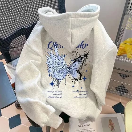 Moletom Canguru ADULTO E INFANTIL MENINA Borboleta com Capuz  Inverno High Street Inverno Blusa de Frio