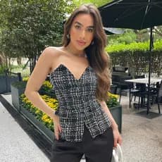 Frenchy top faixa e cropped com botão 8027