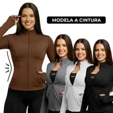 Jaqueta Academia Feminina Fitness Zíper e bolso Estilo Gringa Yoga Furo Dedo
