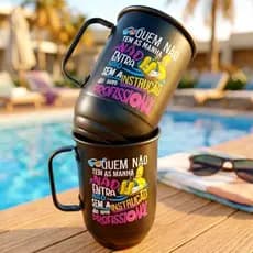 Caneca Alumínio Personalizada com Nome Frase Caneco Várias cores Chopp Preta Fosca / Carnaval (NÃO ACOMPANHA TIRANTE)
