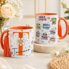 Caneca de Porcelana com Nome e Letra Personalizada Presente Especial