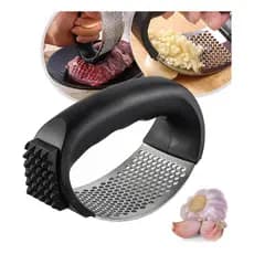 Triturador Alho Manual Inox Picar Amassador Espremedor 11cm Alho Batata Legumes Prático Multiuso Universal Cabo Preto