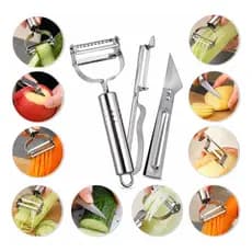 Kit 3 Descascadores Legumes Frutas Aço Inox Multifuncional