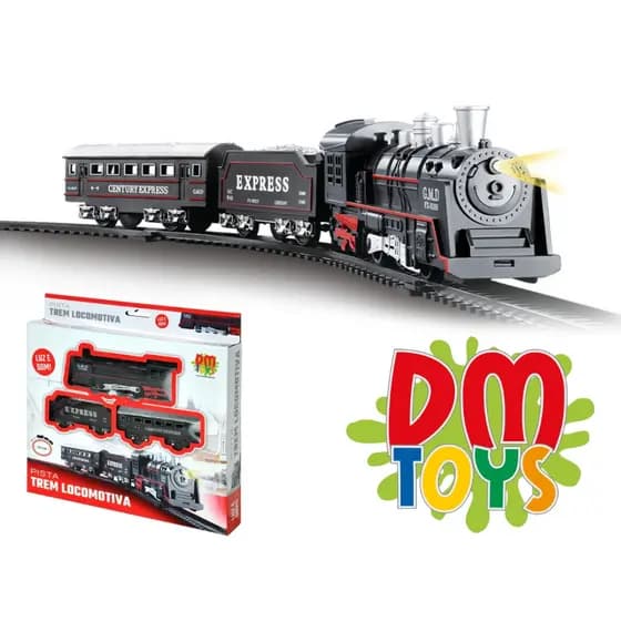 Pista Trem 67,5cm Locomotiva Ferrorama Trenzinho Elétrico Infantil com Som e Luz DM Toys DMT5373