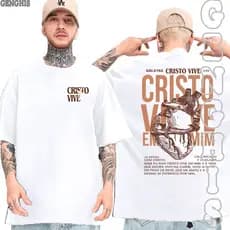 Camiseta Catolica Cristo Vive Em Mim Jesus Deus Pai Camisa Basica Oversized Plus Size Unissex