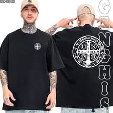 Camisa Medalha De São Bento Jesus Santo Camiseta Catolica Bascia e Oversized Unissex