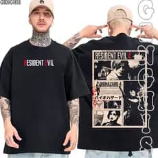 Camiseta Resident Evil RE 4 Jogo Terro Leon Classico Camiseta Basica e Oversized Unissex