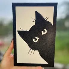 Kit de 4 Quadros Decorativos Vazados Gato em PLA e MDF 3mm Preto Branco  4 quadro gato Decorativo parede mdf