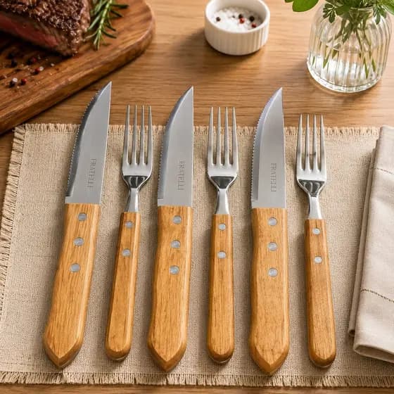 Jogo de Talheres Outback para Churrasco Inox 6 Peças Facas de Carne Grandes e Garfos Robustos